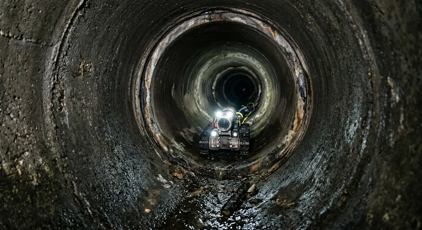 Robotic sewer camera inspecting pipe interior for Drain Snake Service in Galion