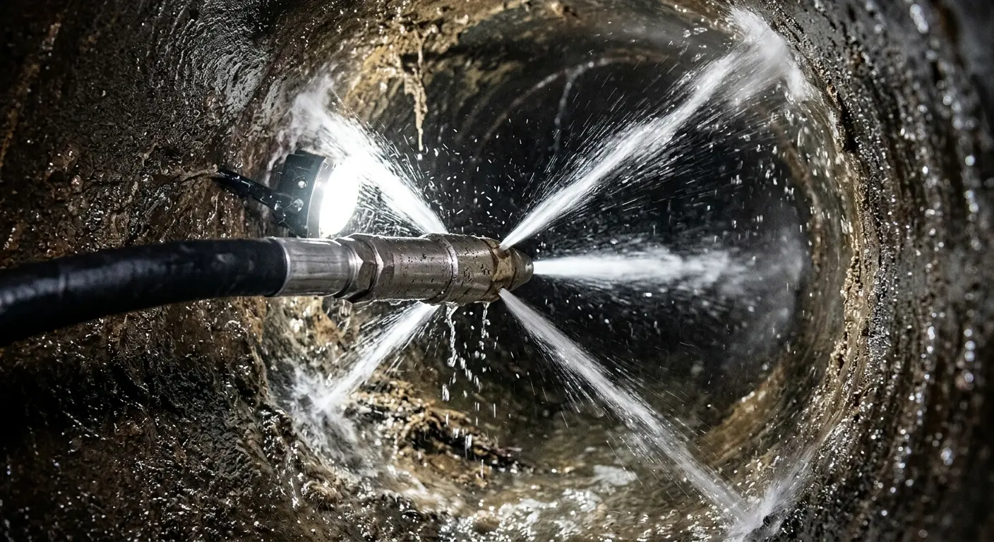 High-pressure hydro jetting nozzle cleaning sewer pipe for Storm Drain Cleaning in Galion